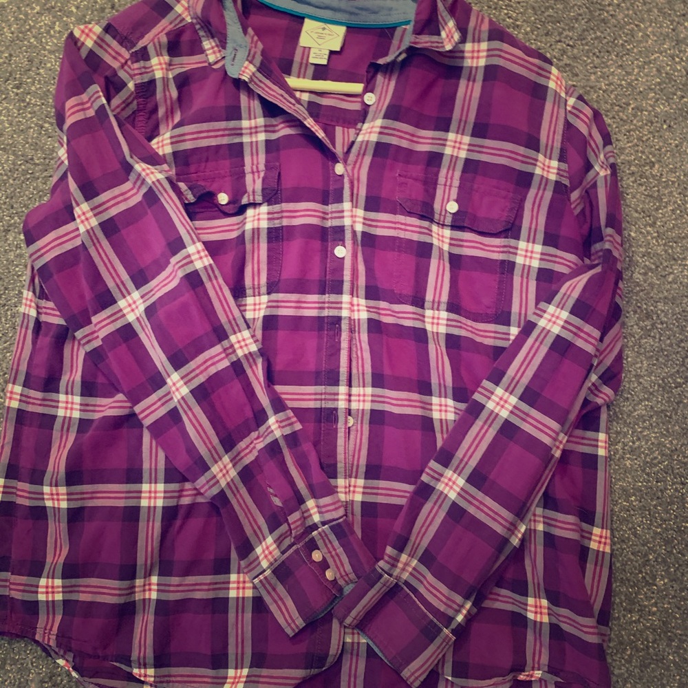 JCPenney Purple Button-Down Plaid Shirt